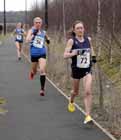 Fastest leg of the day Alyson Dixon (Sunderland Strollers) leads from Ashley Gibson and Lydia Turner during the senior womens Elswick Road Relays.